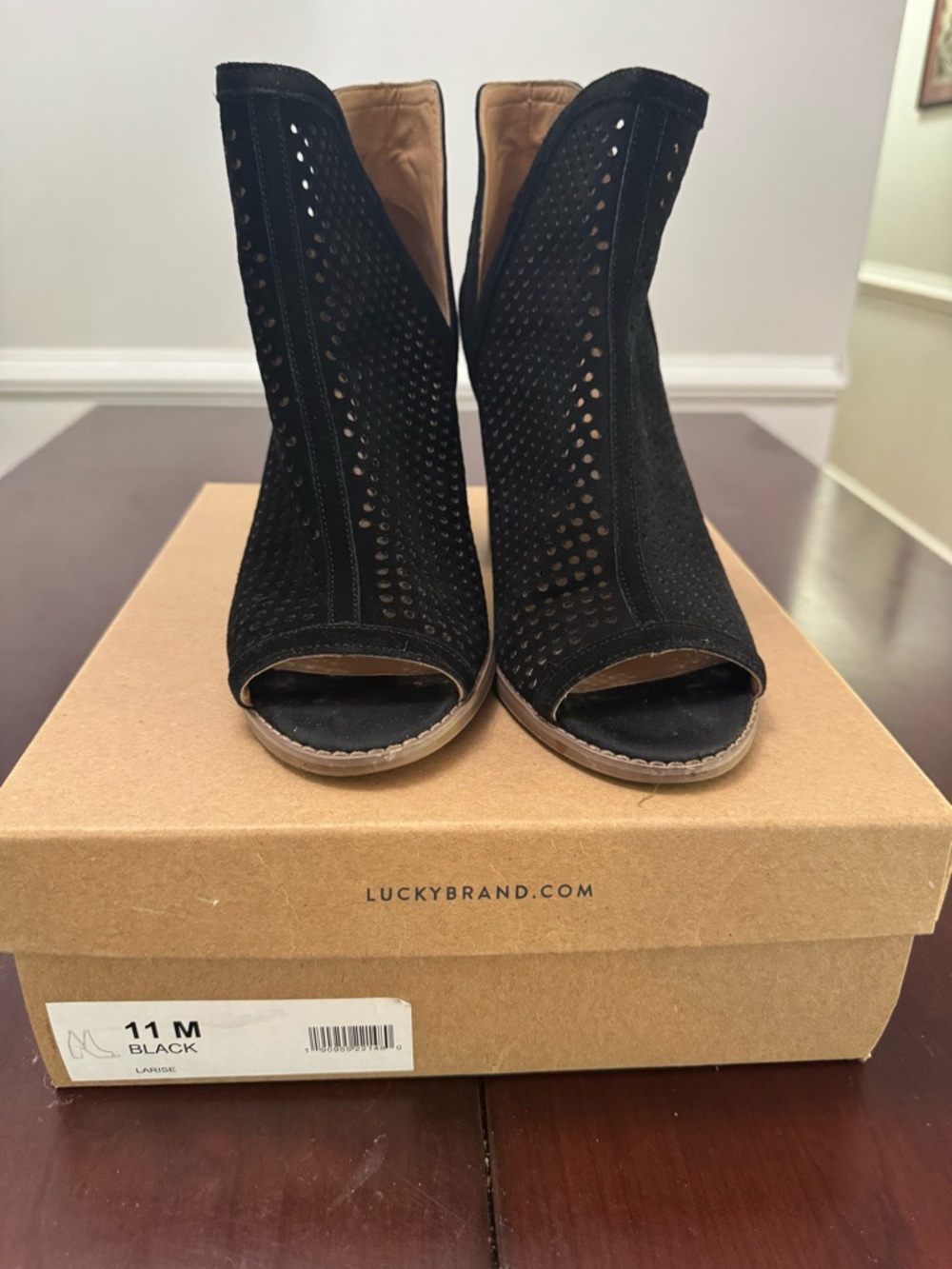 Lucky Brand Black Perforated Peep-Toe Ankle Booties